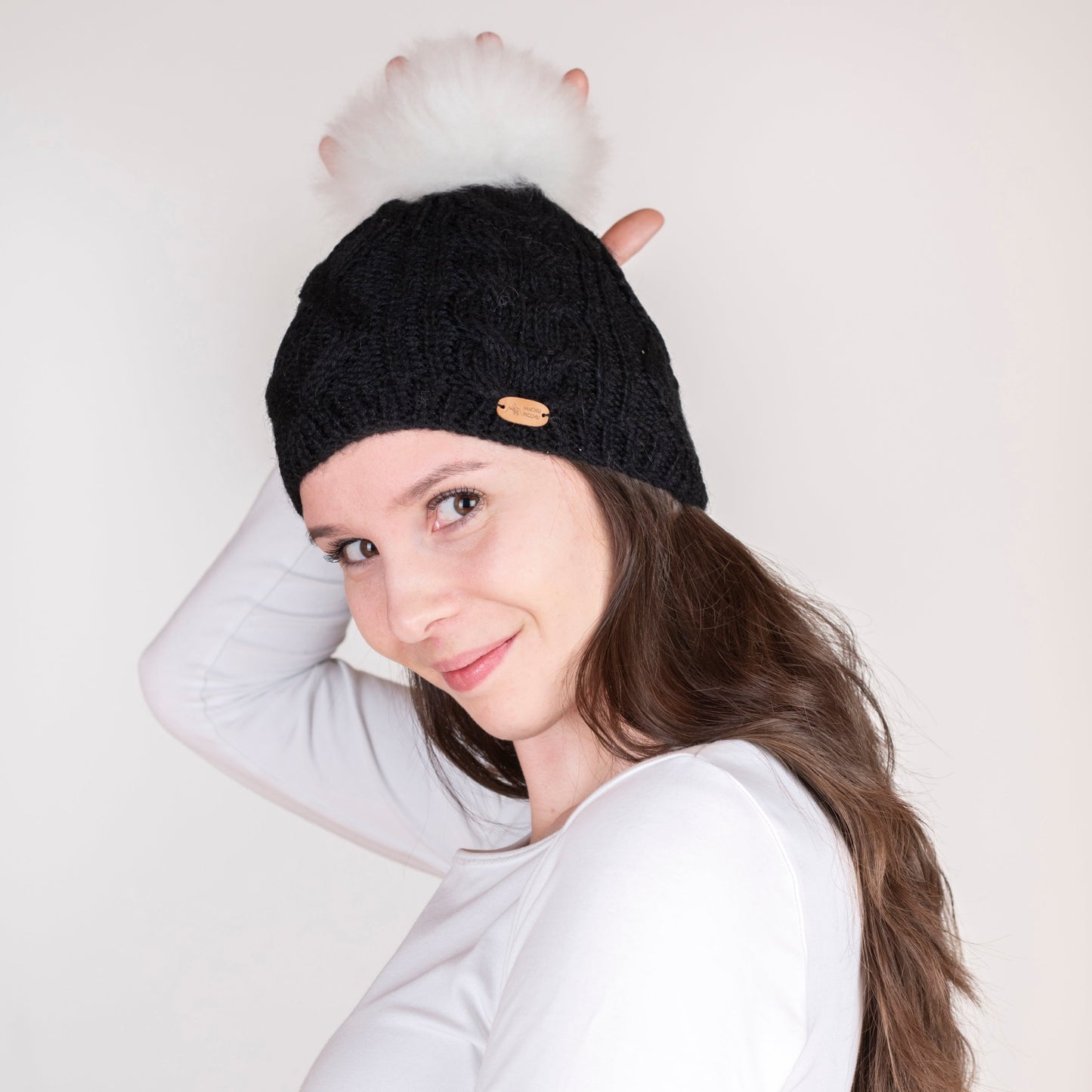 Strickhaube mit Pompon