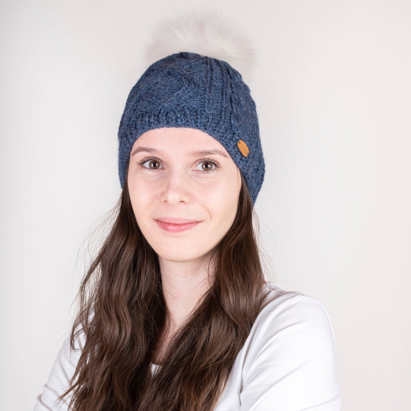 Strickhaube mit Pompon