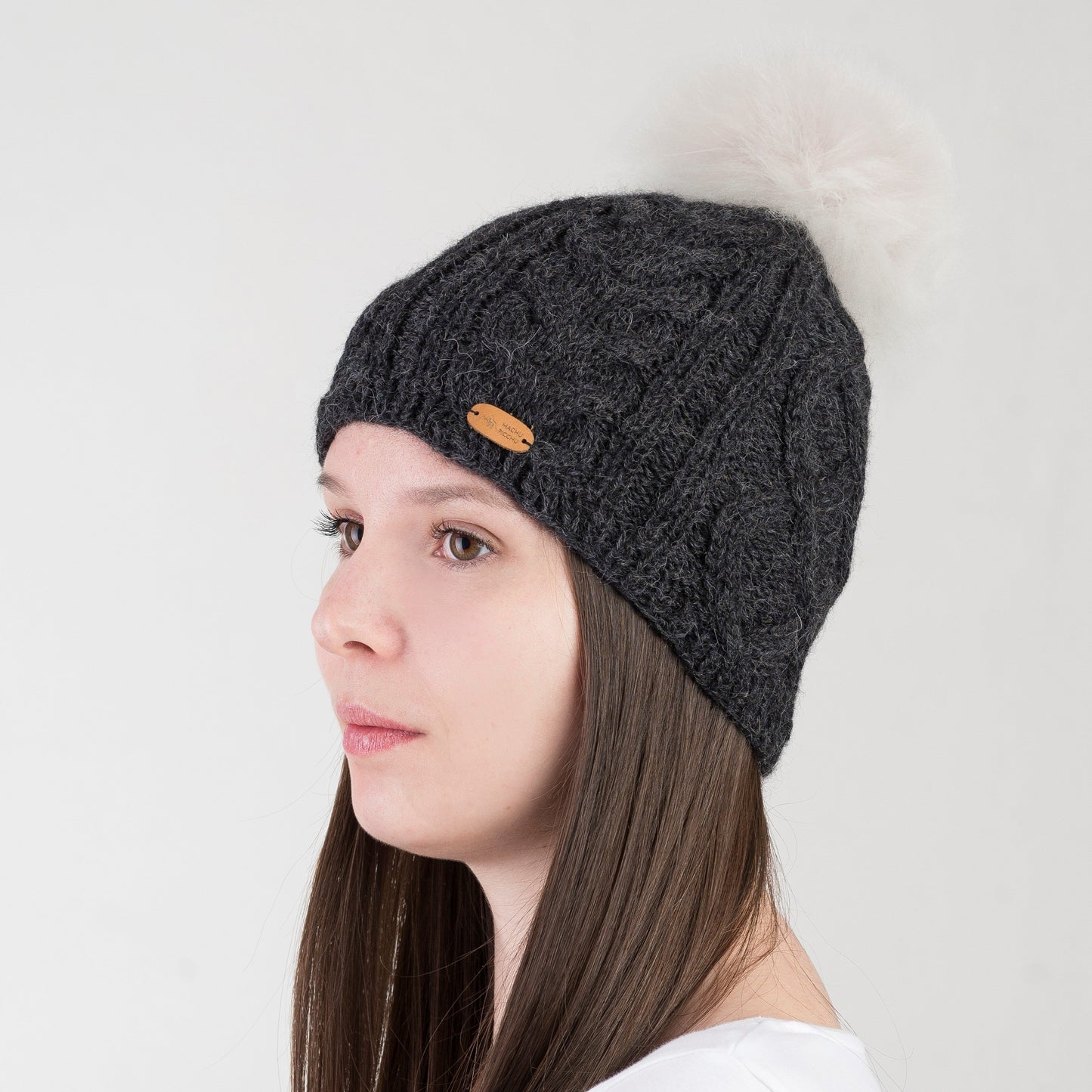 Strickhaube mit Pompon