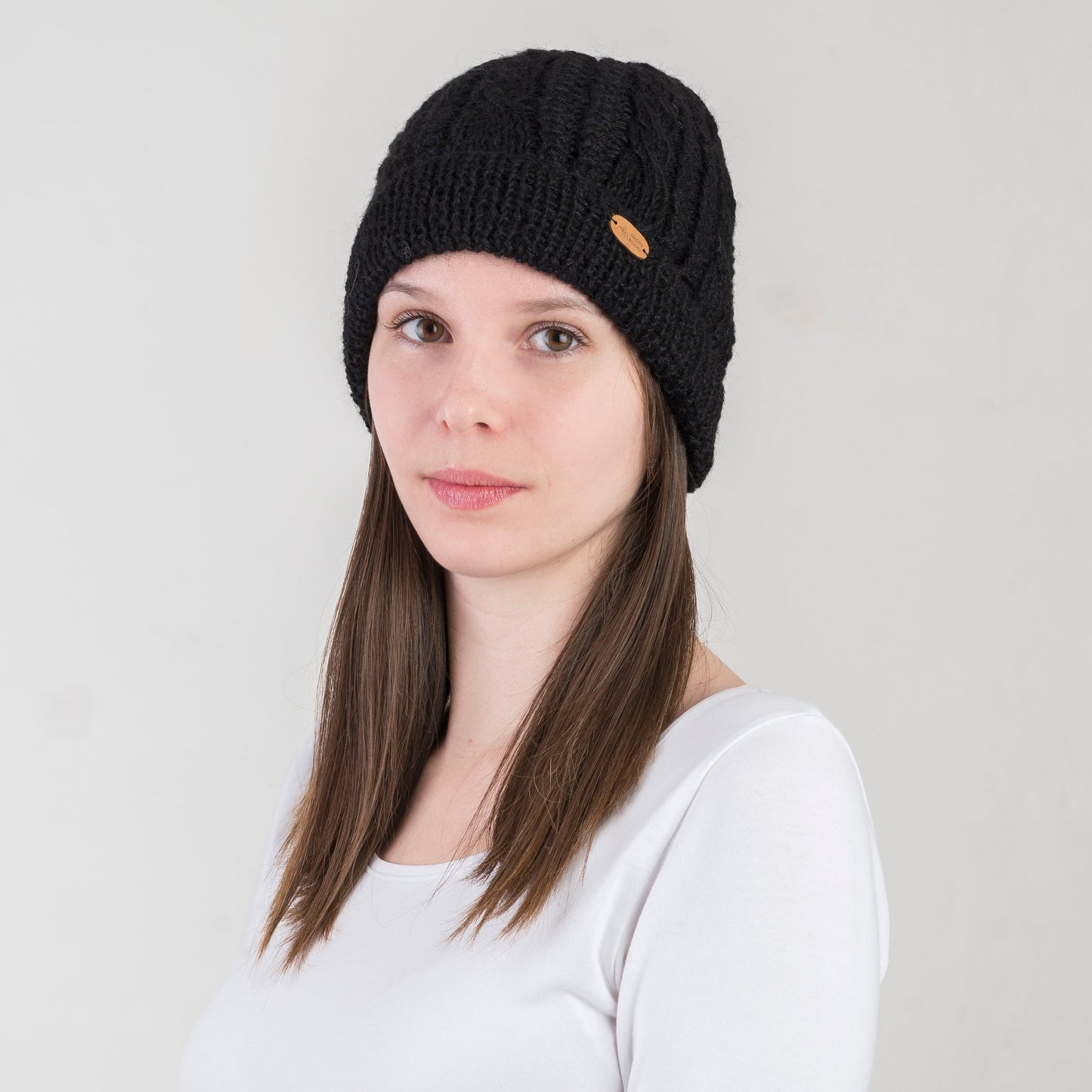 Strickhaube mit Zopfmuster